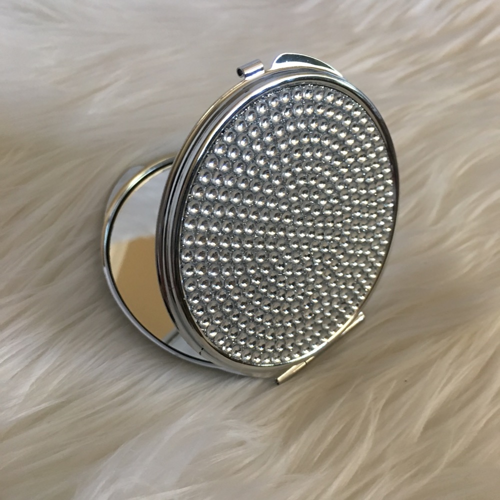 Compact crystal mirror silver purse metal double - Picture 2 of 8